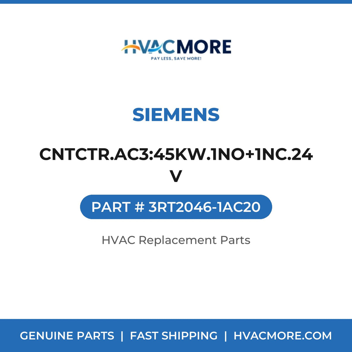 Siemens CNTCTR.AC3:45KW.1NO+1NC.24V 3RT2046-1AC20
