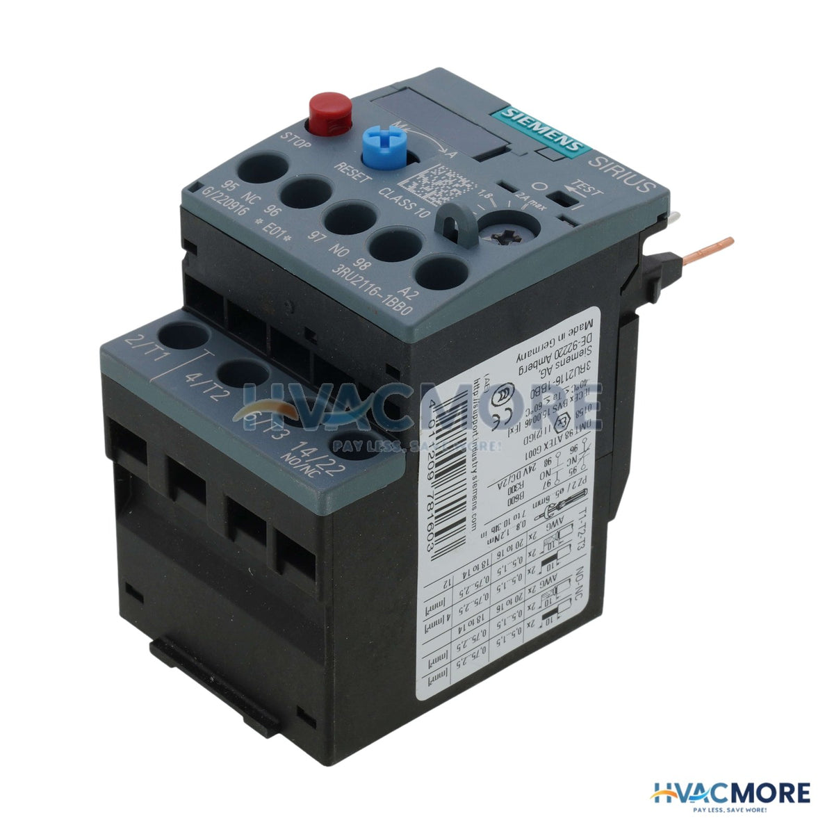 Siemens Overload Relay, Manual Auto Reset, Size S00, Class 10, 1.4-2 Amp 3RU2116-1BB0