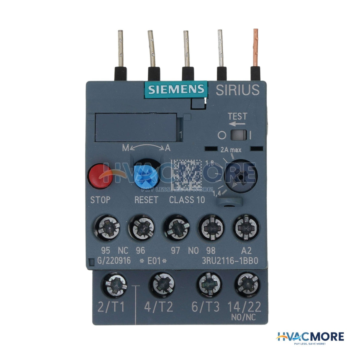 Siemens Overload Relay, Manual Auto Reset, Size S00, Class 10, 1.4-2 Amp 3RU2116-1BB0