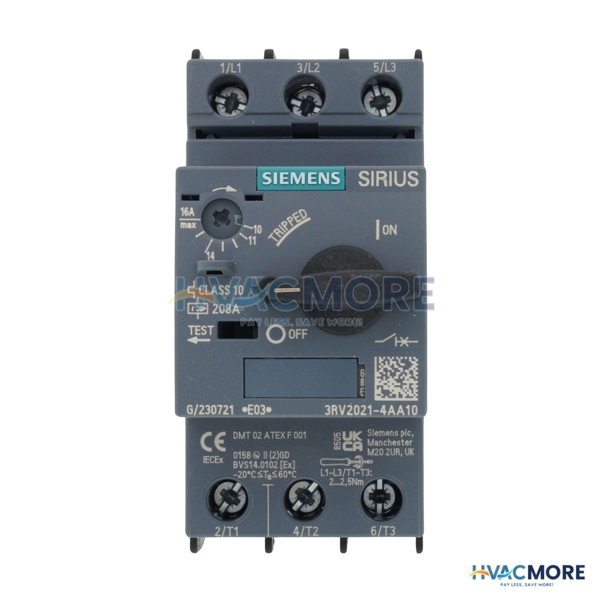 Siemens Motor Protection Circuit Breaker, 3 Poles, Thermal Overload, AC-3, Class 10 (10-16A, 690V) 3RV2021-4AA10