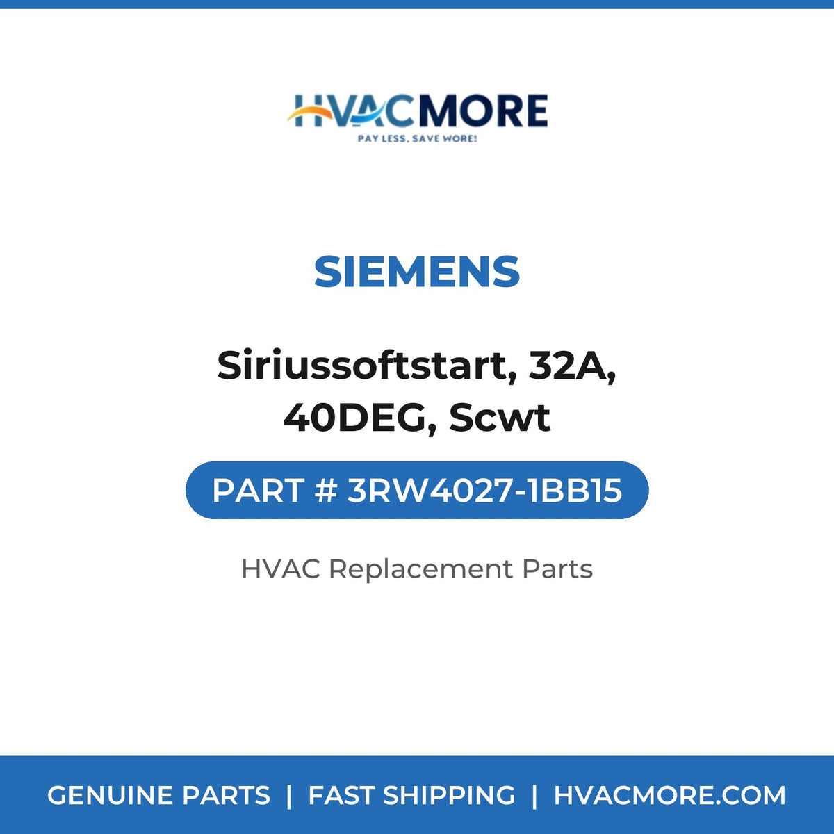 Siemens Siriussoftstart, 32A, 40DEG, Scwt 3RW4027-1BB15