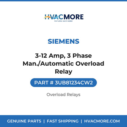 Siemens 3-12 Amp, 3 Phase Man./Automatic Overload Relay 3UB81234CW2
