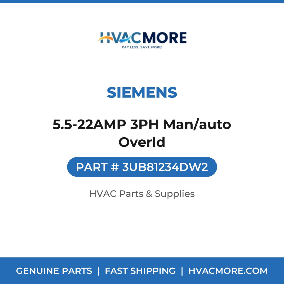Siemens 5.5-22AMP 3PH Man/auto Overld 3UB81234DW2