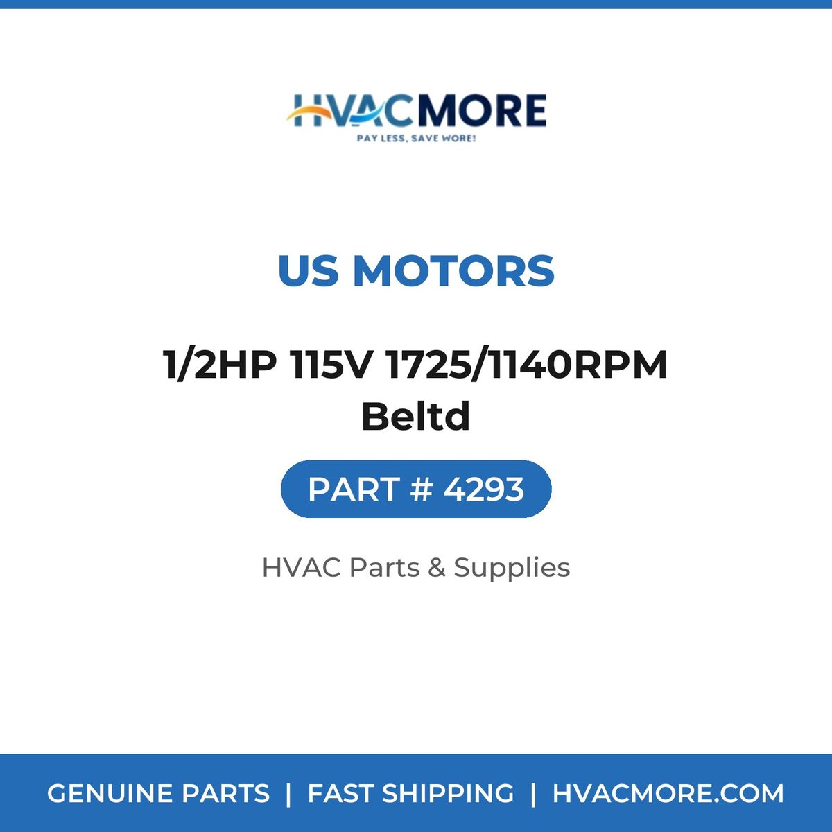US Motors 1/2HP 115V 1725/1140RPM Beltd 4293