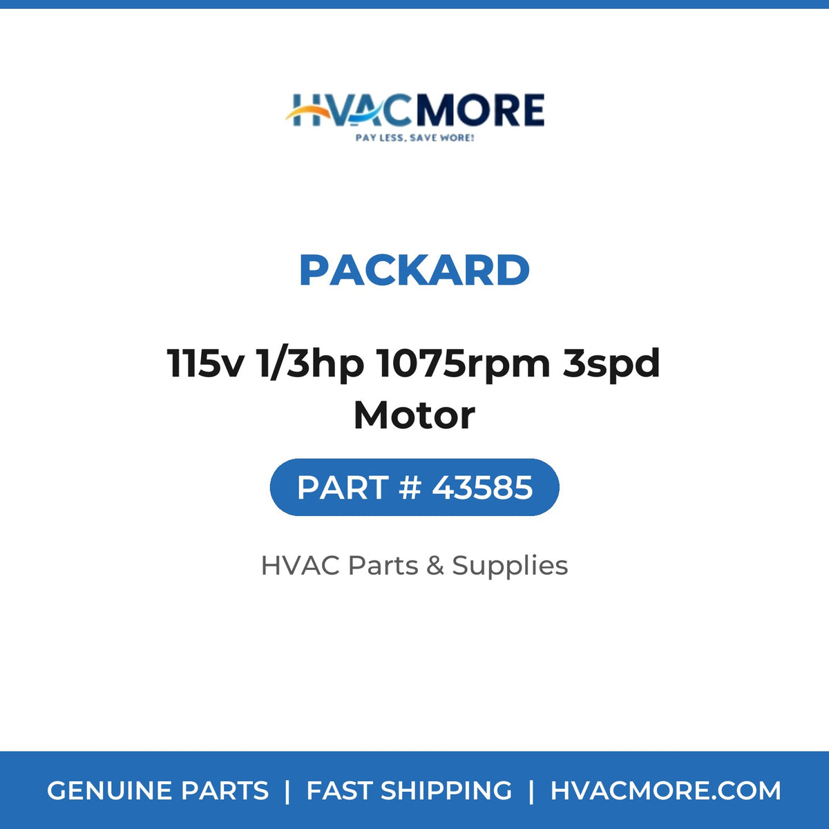 Packard 115v 1/3hp 1075rpm 3spd Motor 43585