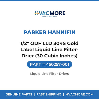 Parker Hannifin 1/2" ODF LLD 304S Gold Label Liquid Line Filter-Drier (30 Cubic Inches) 450257-001