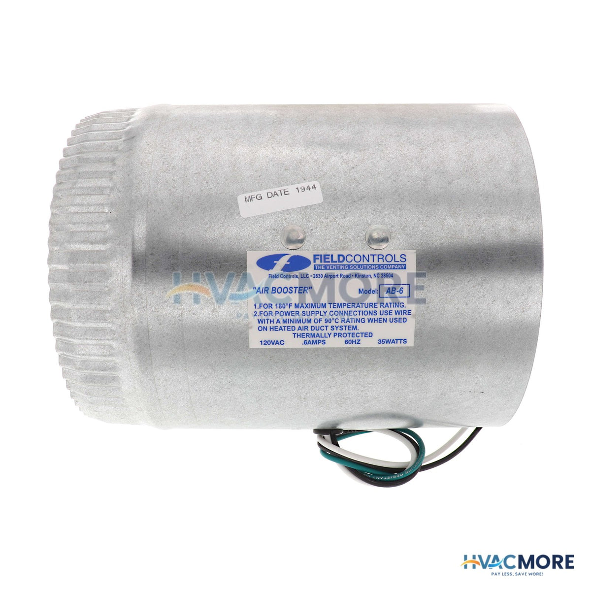 Field Controls 6" Air Boosters for Round Metal Duct or Flex Duct (up to 225 CFM), AB-6 46119402