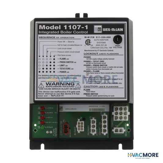 Weil-McLain 1107-1 Control Module W/ 10 Second Pre-Purge for CGi, CGS, CGT Boilers 511-330-090