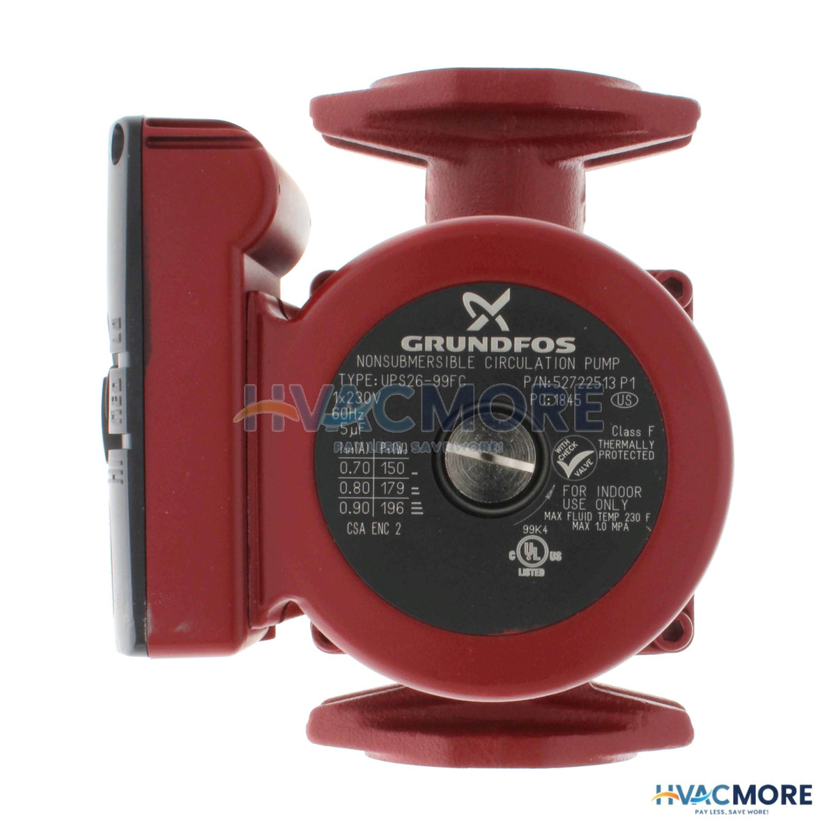 Grundfos UPS26-99FC, 3-SPEED Circulator Pump (1/6 HP, 230V) 52722513