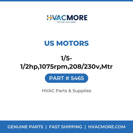 US Motors 1/5-1/2hp,1075rpm,208/230v,Mtr 5465