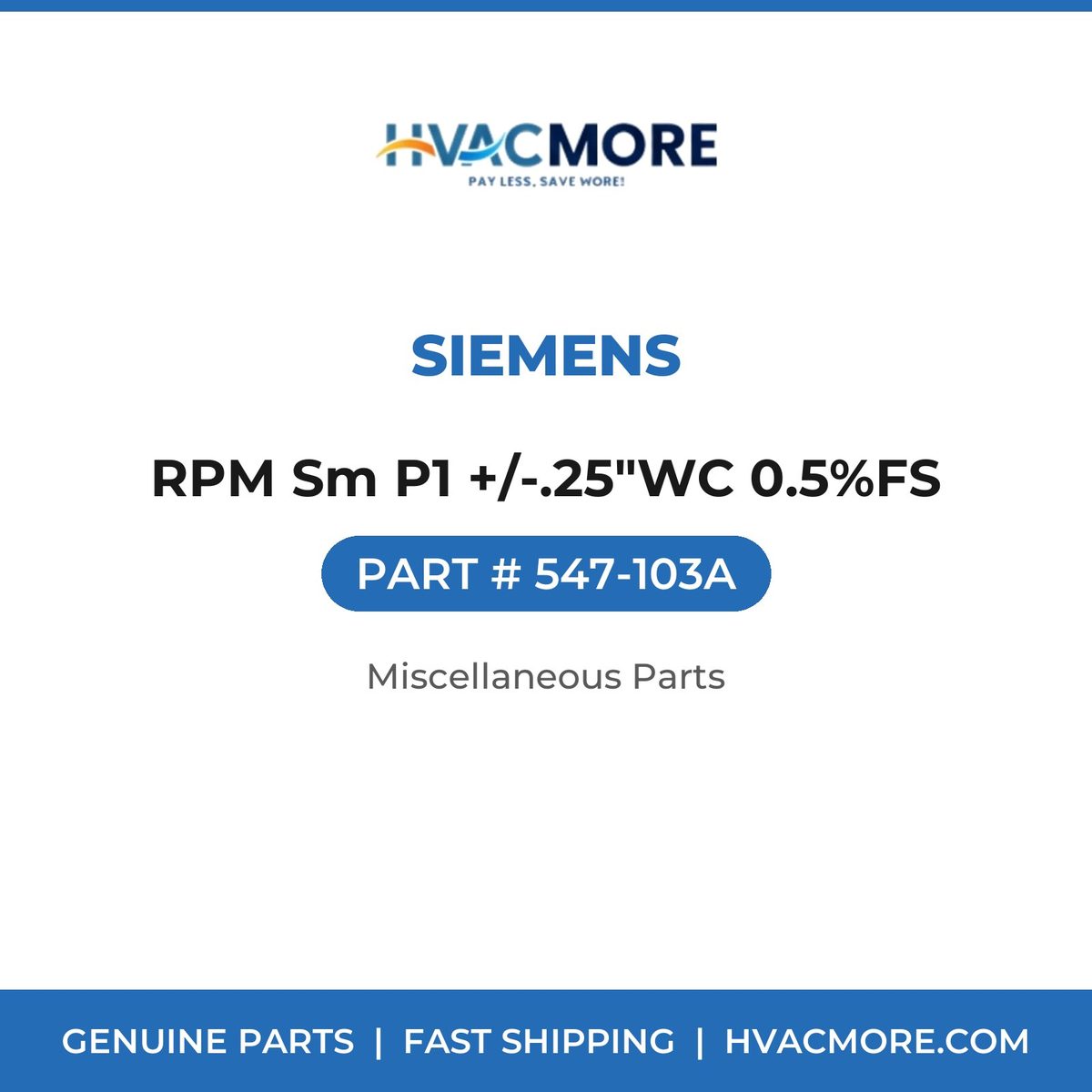 Siemens RPM Sm P1 +/-.25"WC 0.5%FS 547-103A