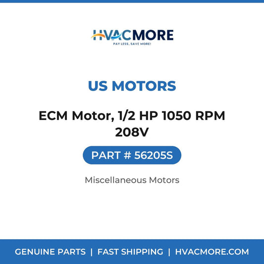 US Motors ECM Motor, 1/2 HP 1050 RPM 208V 56205S