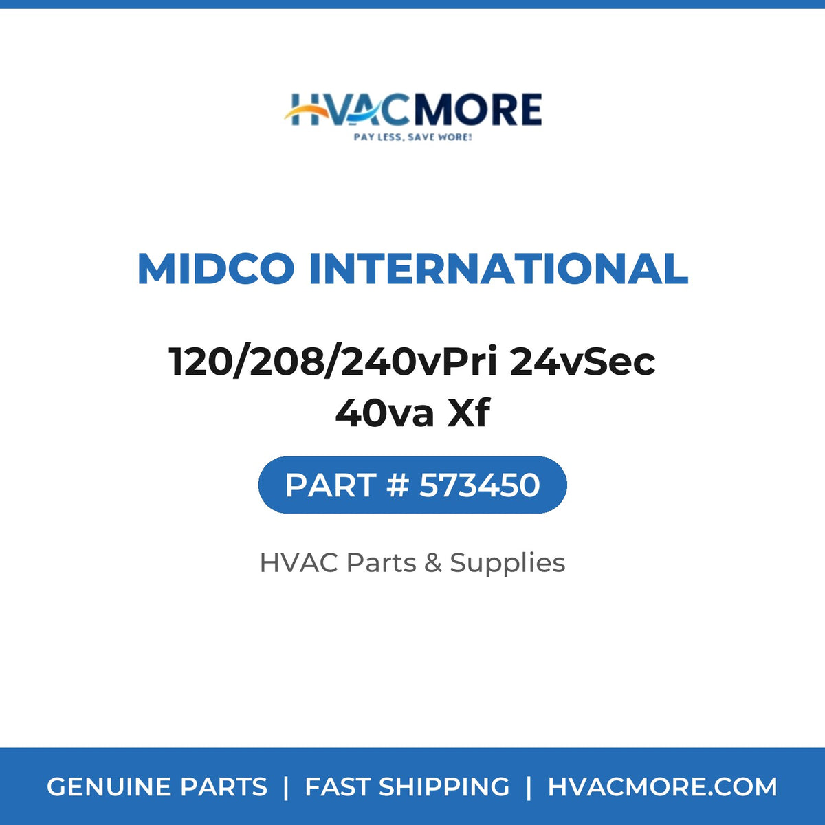 Midco International 120/208/240vPri 24vSec 40va Xf 573450