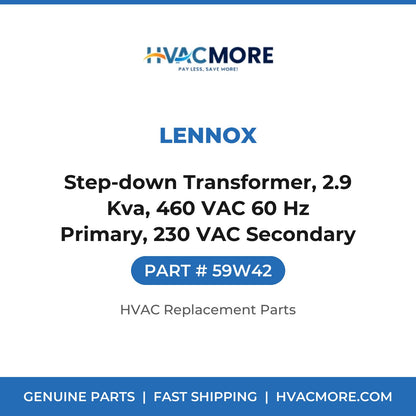 Lennox Step-down Transformer, 2.9 Kva, 460 VAC 60 Hz Primary, 230 VAC Secondary 59W42