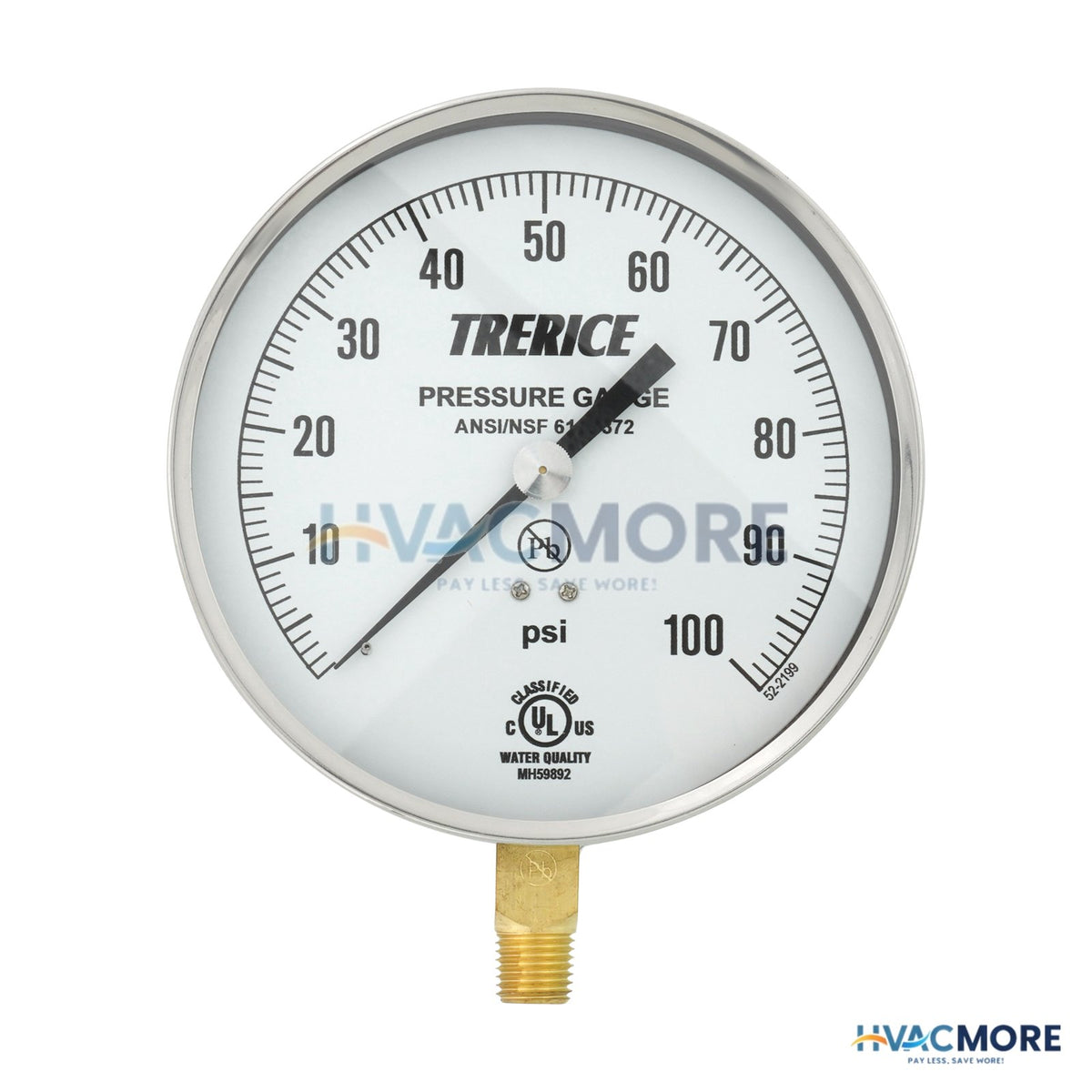 Trerice 600CB, 4-1/2" Pressure Gauge with Lower Mount (0-100 PSI) 600CB4502LA100