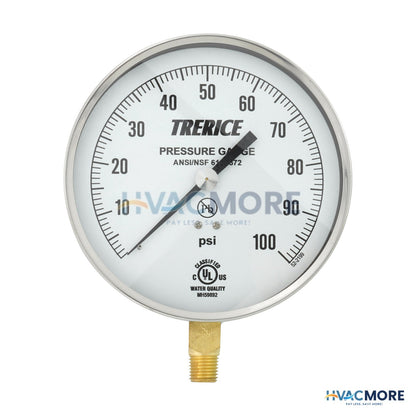 Trerice 600CB, 4-1/2" Pressure Gauge with Lower Mount (0-100 PSI) 600CB4502LA100