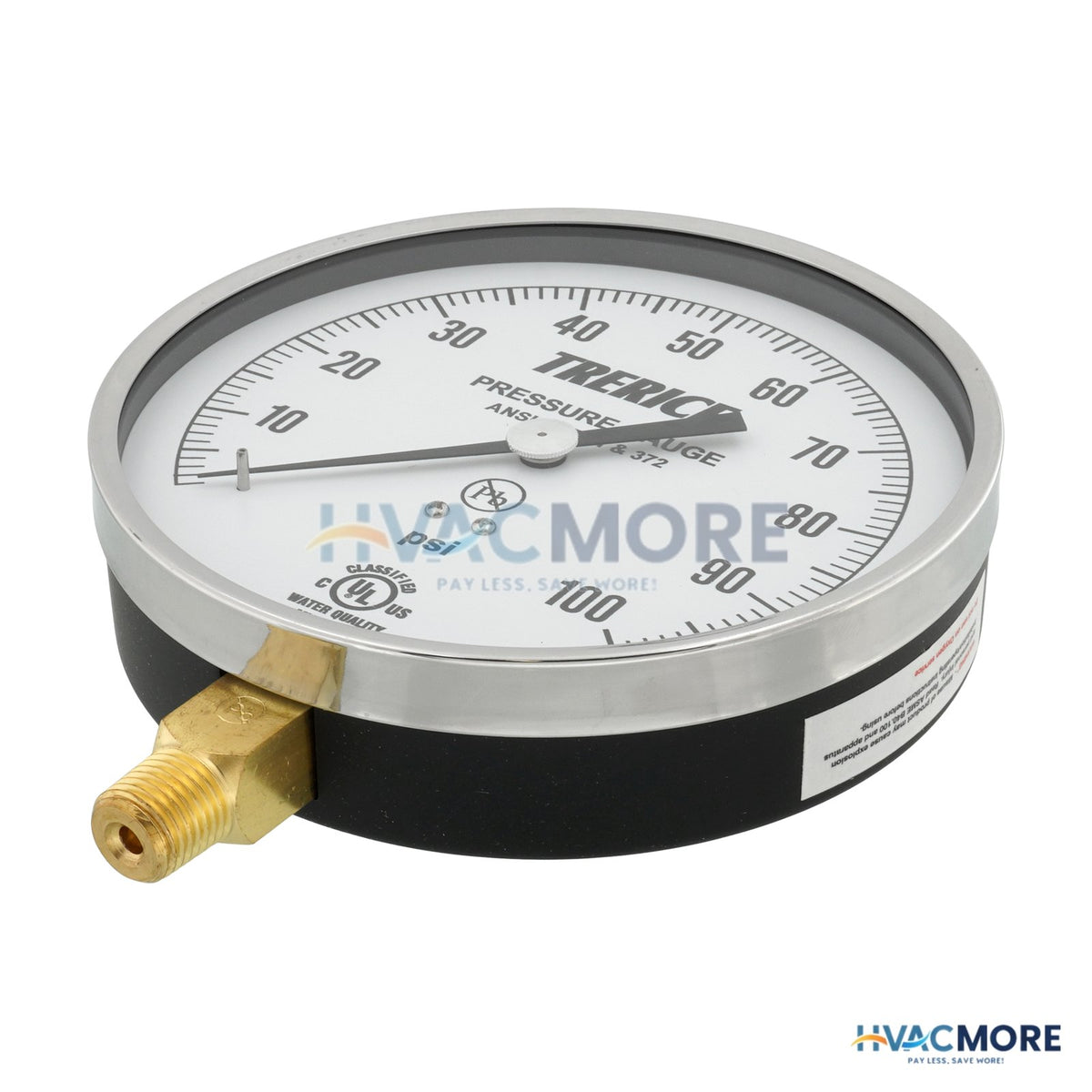 Trerice 600CB, 4-1/2" Pressure Gauge with Lower Mount (0-100 PSI) 600CB4502LA100