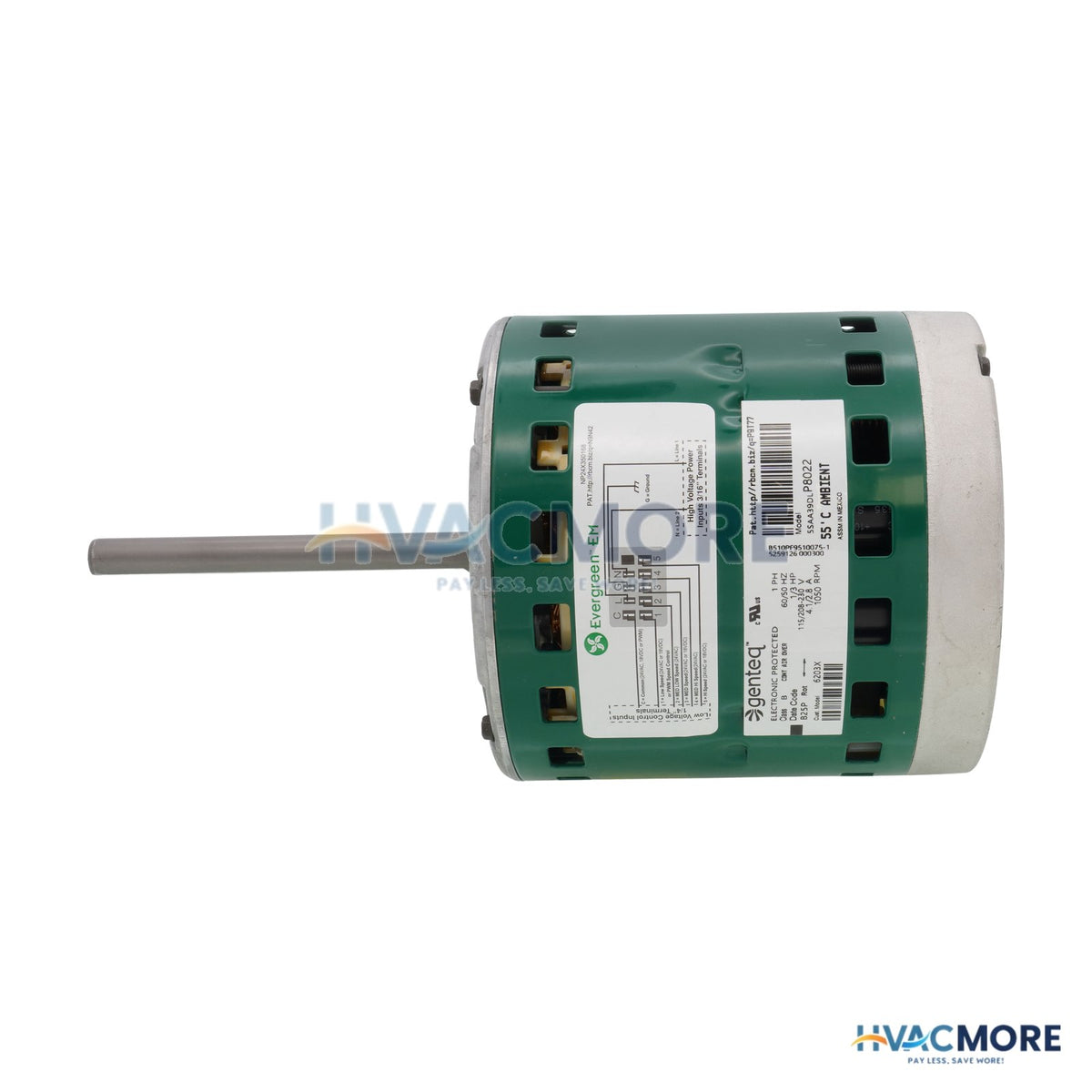 Genteq Motors Evergreen EM Replacement Fan and Blower Motor, 1/3 HP (115/208-230V, 1050 RPM, CCW/CW) 6203X