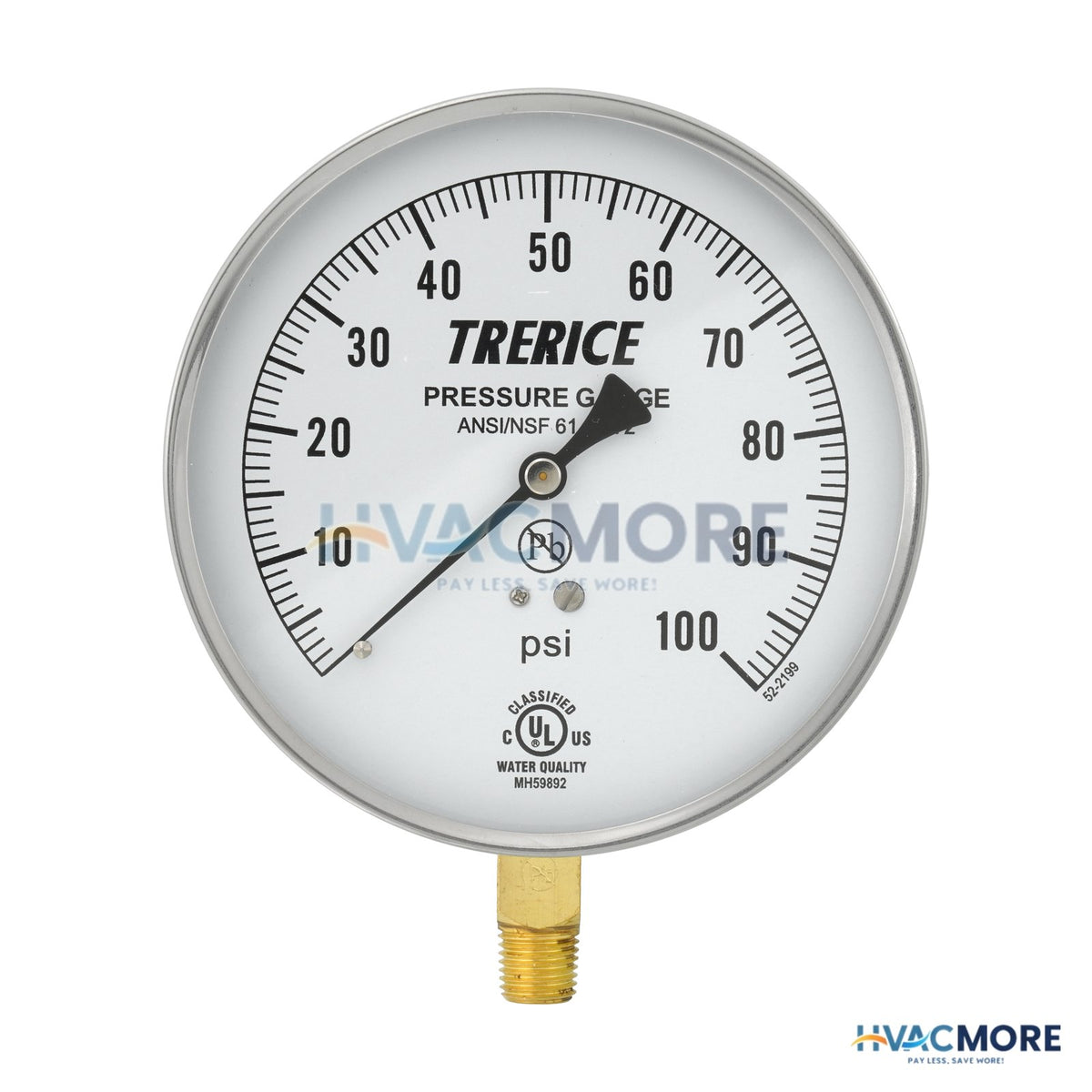 Trerice 620B, 4-1/2" Pressure Gauge with Lower Mount (0-100 PSI) 620B4502LA100