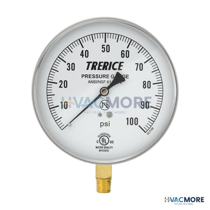 Trerice 620B, 4-1/2" Pressure Gauge with Lower Mount (0-100 PSI) 620B4502LA100