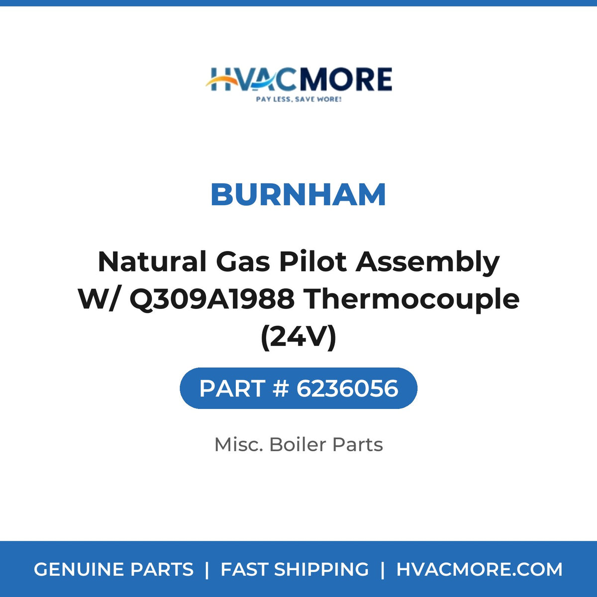 Burnham Natural Gas Pilot Assembly W/ Q309A1988 Thermocouple (24V) 6236056