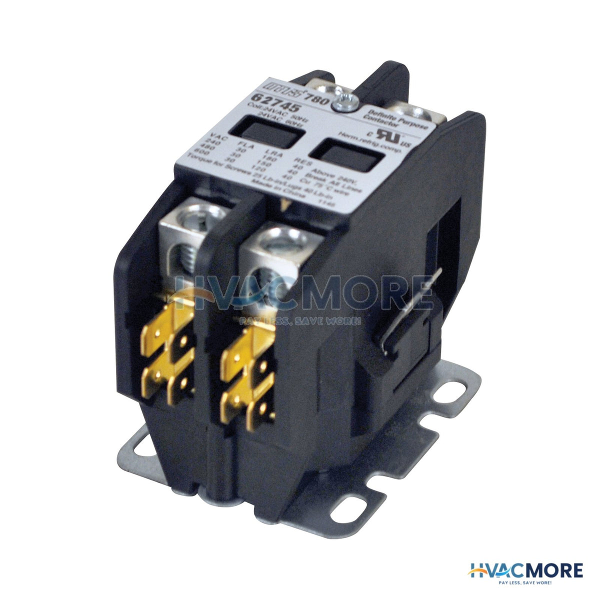 MARS 2 Pole Definite Purpose Contactor W/ Box Lug Termination, A2L Compliant (30A, 24V) 62745