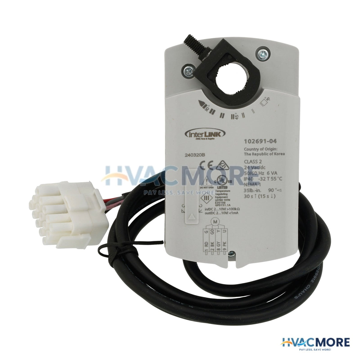 Lennox 24VAC/DC 35PSI 90DEG 0-10VDC Act 77W93