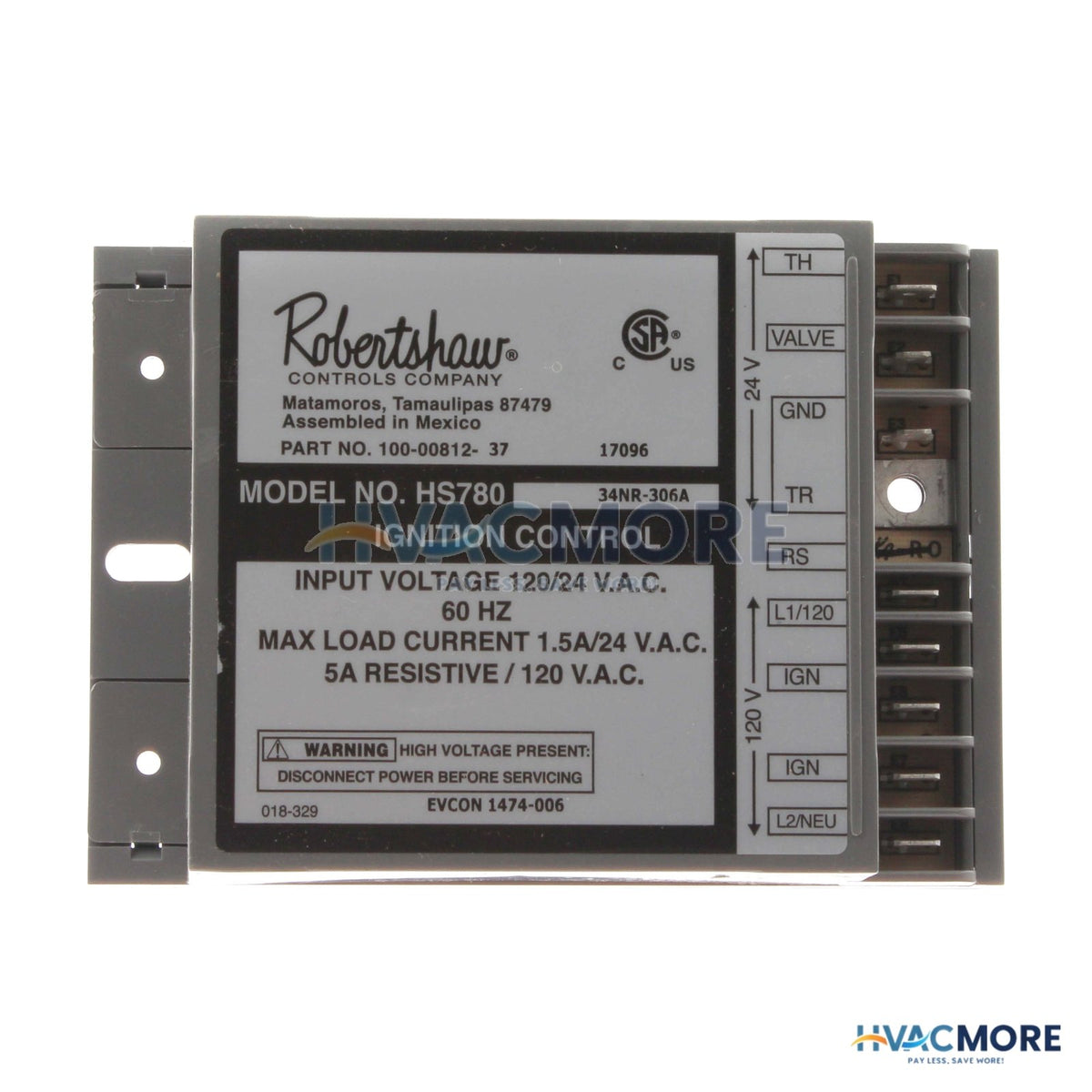 Robertshaw Hot Surface Ignition Module W/ 6 Sec. Valve Trial 780-787
