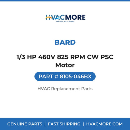 Bard 1/3 HP 460V 825 RPM CW PSC Motor 8105-046BX