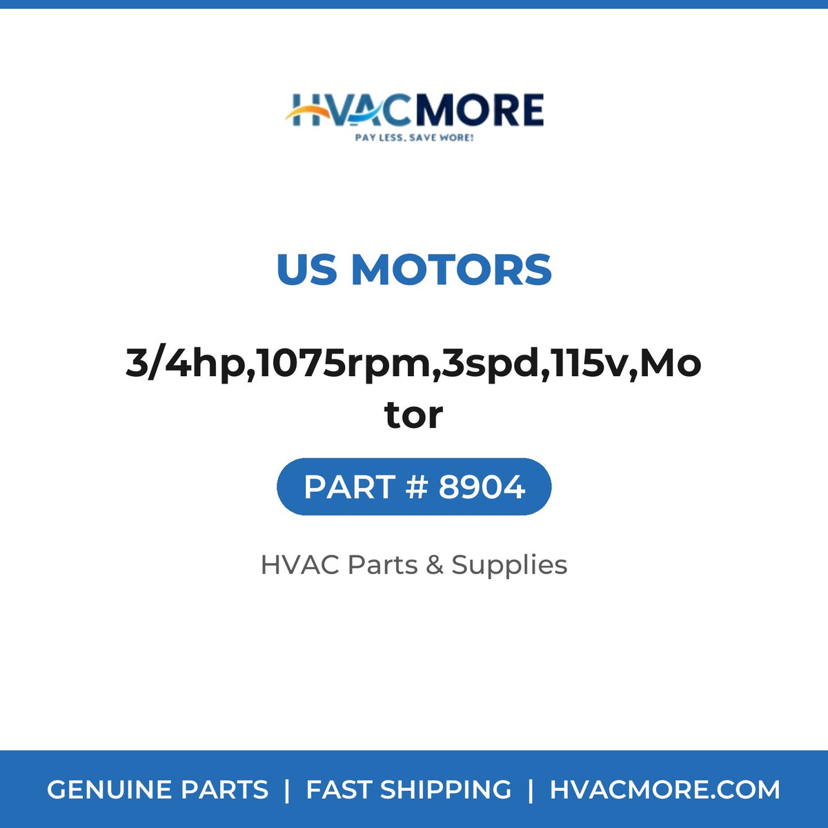 US Motors 3/4hp,1075rpm,3spd,115v,Motor 8904