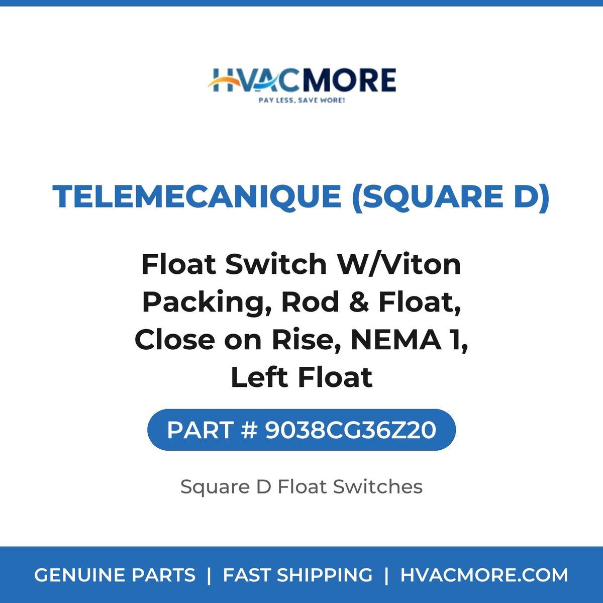 Telemecanique (Square D) Float Switch W/Viton Packing, Rod & Float, Close on Rise, NEMA 1, Left Float 9038CG36Z20