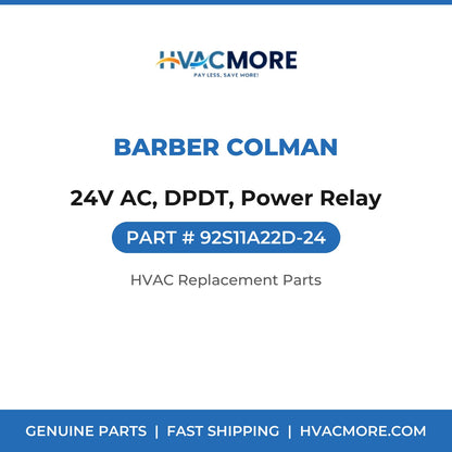 Barber Colman 24V AC, DPDT, Power Relay 92S11A22D-24