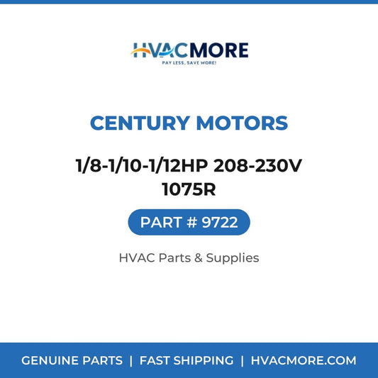 Century Motors 1/8-1/10-1/12HP 208-230V 1075R 9722