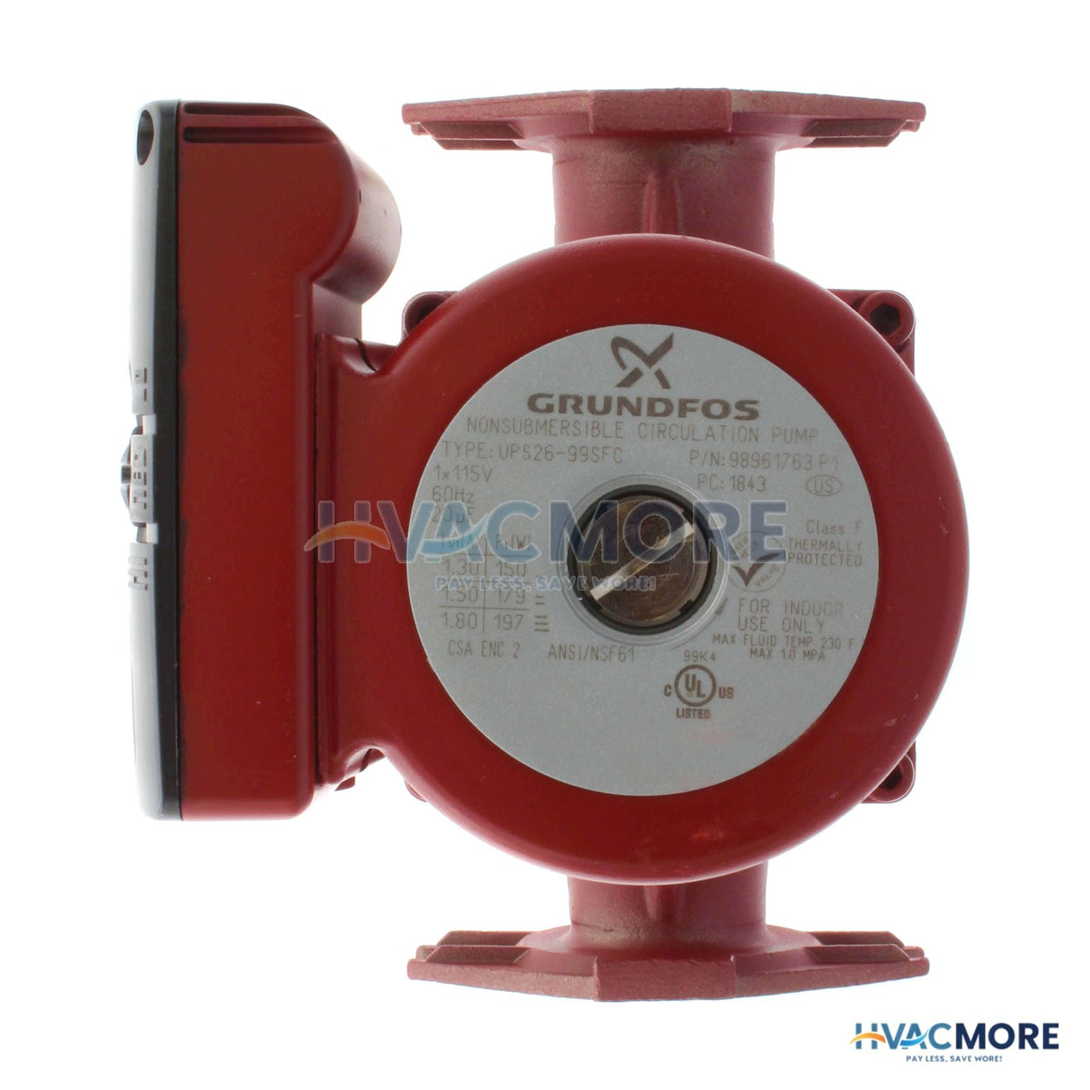 Grundfos UPS26-99SFC 3-SPEED Stainless Steel Circulator Pump, 1/6 HP, 115 volt 98961763