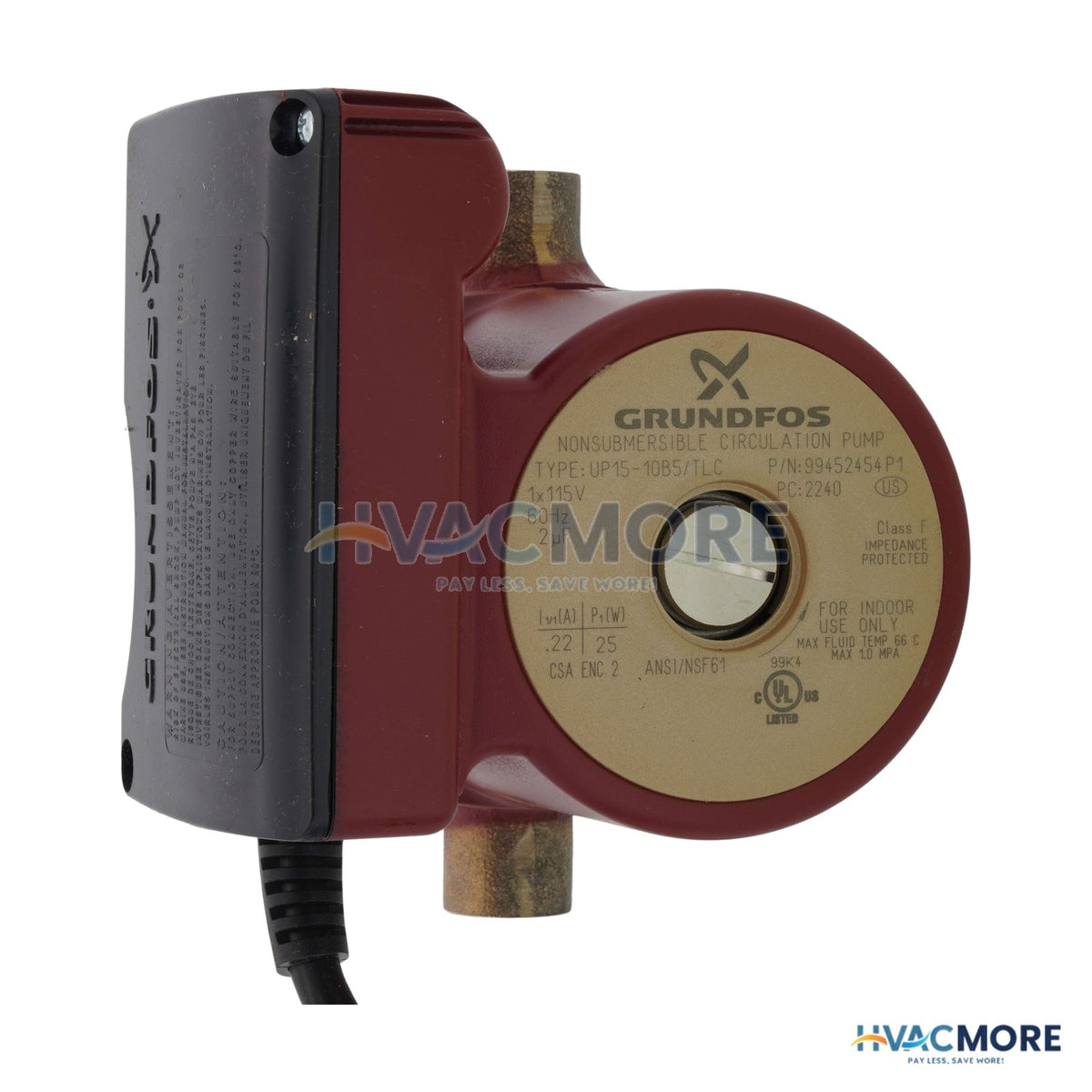 Grundfos 1/2" Sweat UP15-10B5/TLC 1-SPEED Bronze Circulator Pump, 115V, 1/25 HP 99452454