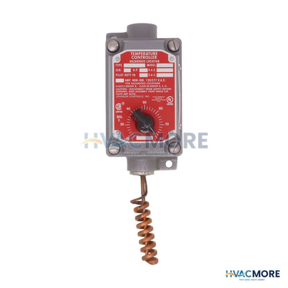 Johnson Controls Coiled Bulb Temp Ctrl for Hazardous Locations W/ Fixed 3.5°F Diff (20 to 80°,F) A19BUC-2