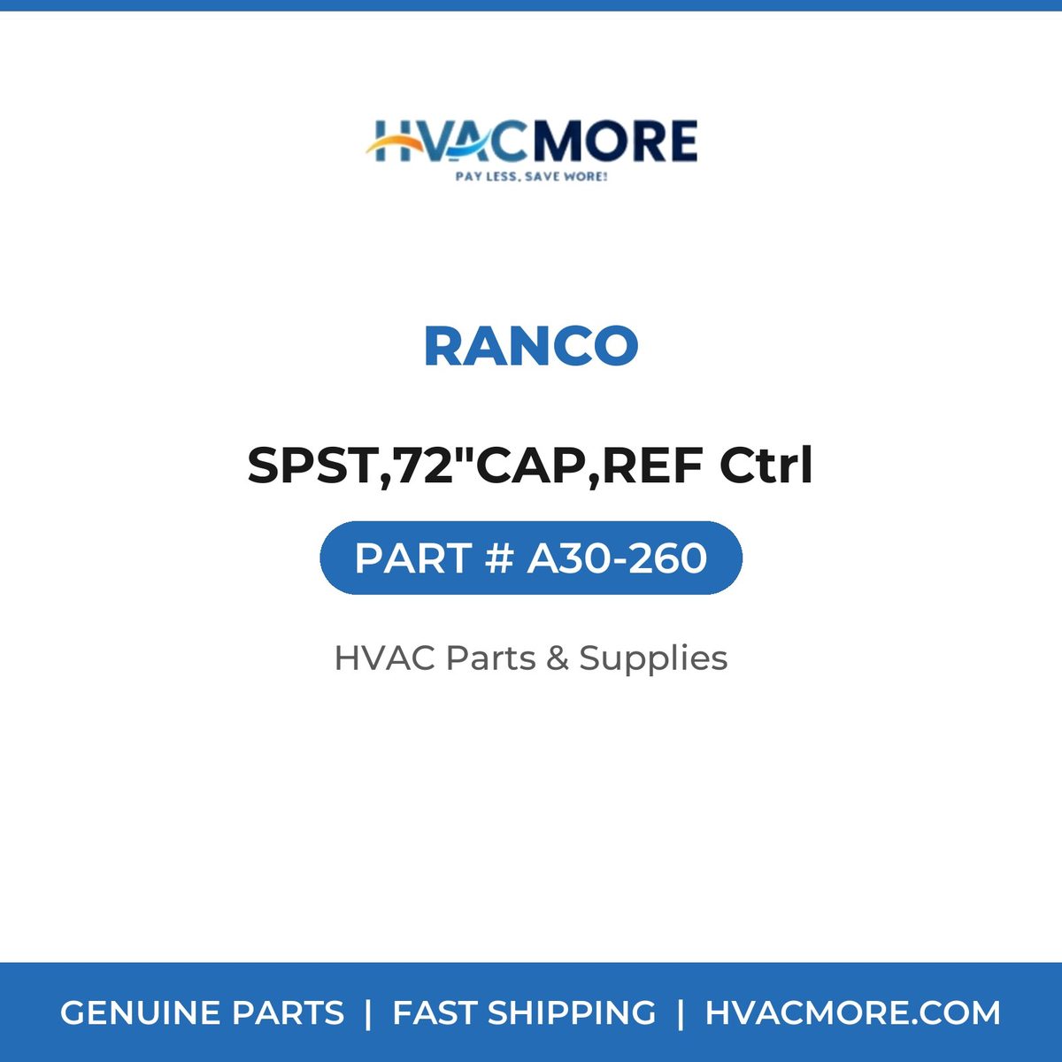 Ranco SPST,72"CAP,REF Ctrl A30-260