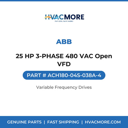 ABB 25 HP 3-PHASE 480 VAC Open VFD ACH180-04S-038A-4