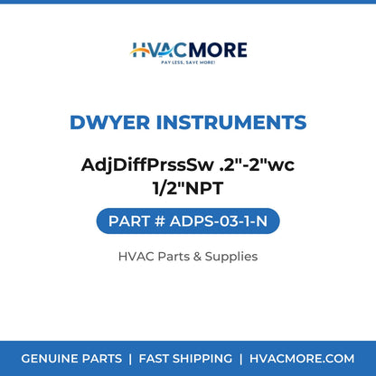 Dwyer Instruments AdjDiffPrssSw .2"-2"wc 1/2"NPT ADPS-03-1-N