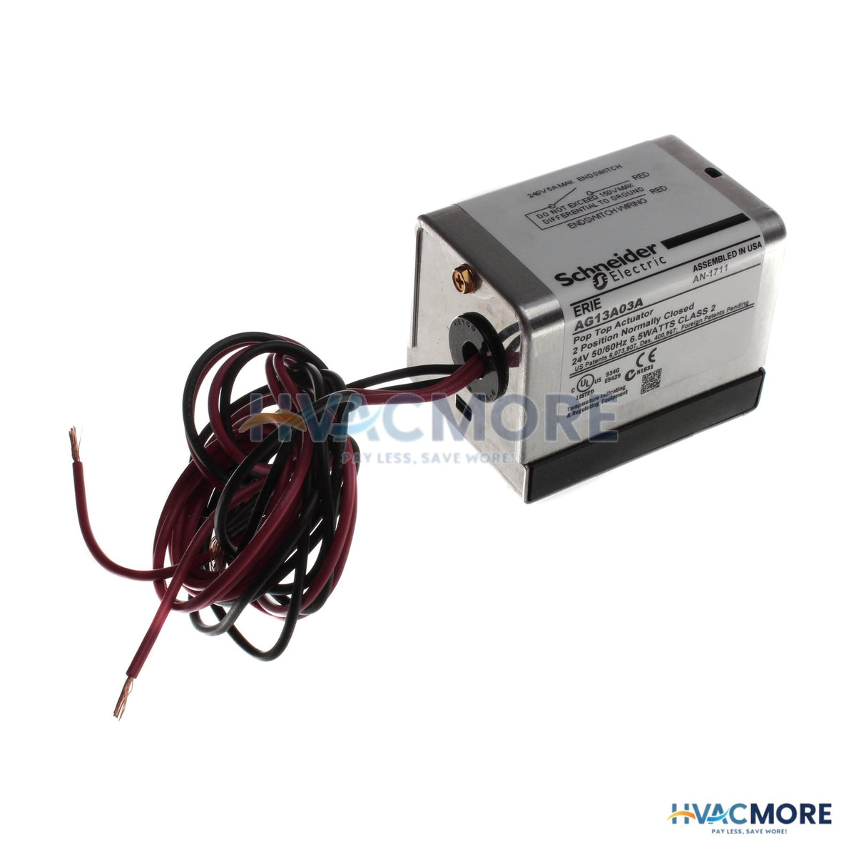 Erie 24V Normally Closed Actuator W/ Cord Leads & Aux Switch AG13A03A