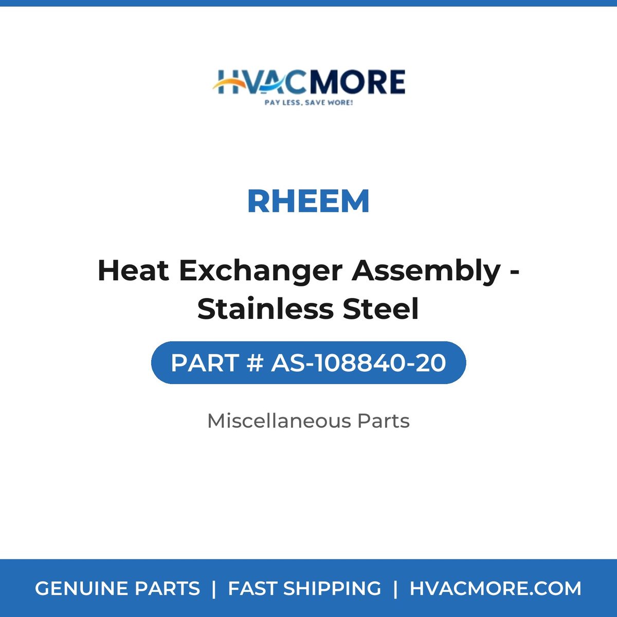 Rheem Heat Exchanger Assembly - Stainless Steel AS-108840-20
