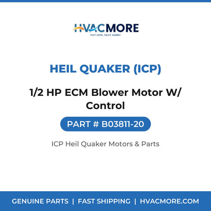 Heil Quaker (ICP) 1/2 HP ECM Blower Motor W/ Control B03811-20