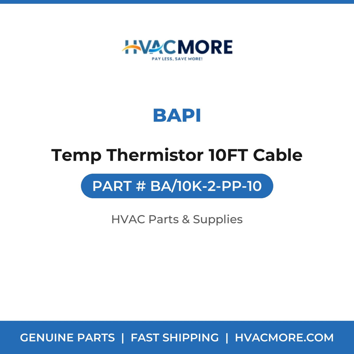 BAPI Temp Thermistor 10FT Cable BA/10K-2-PP-10