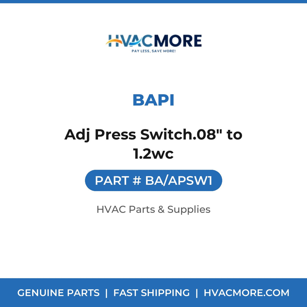 BAPI Adj Press Switch.08" to 1.2wc BA/APSW1