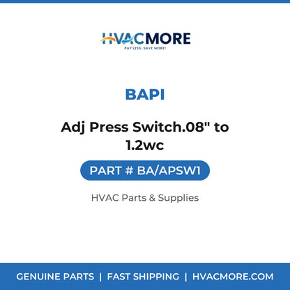 BAPI Adj Press Switch.08" to 1.2wc BA/APSW1