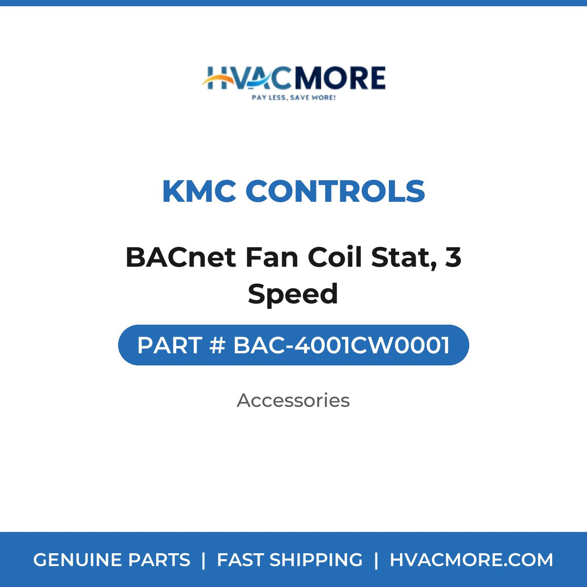 KMC Controls BACnet Fan Coil Stat, 3 Speed BAC-4001CW0001