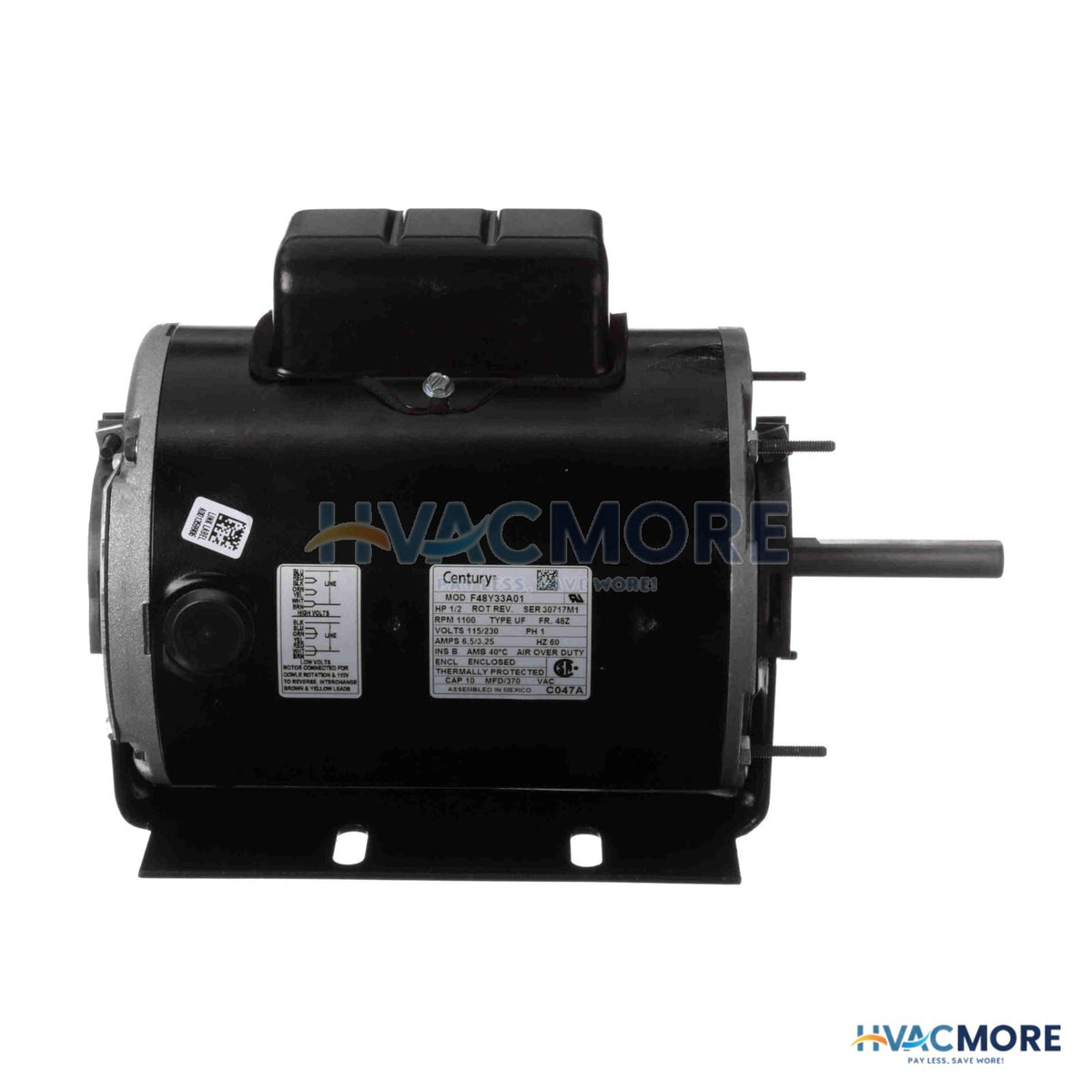 Century 1/2 HP 115/230V Direct Drive Fan Motor, 1 PH, 1200 RPM, 48Z Frame, TEAO C047A