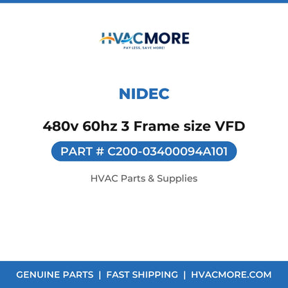 Nidec 480v 60hz 3 Frame size VFD C200-03400094A101