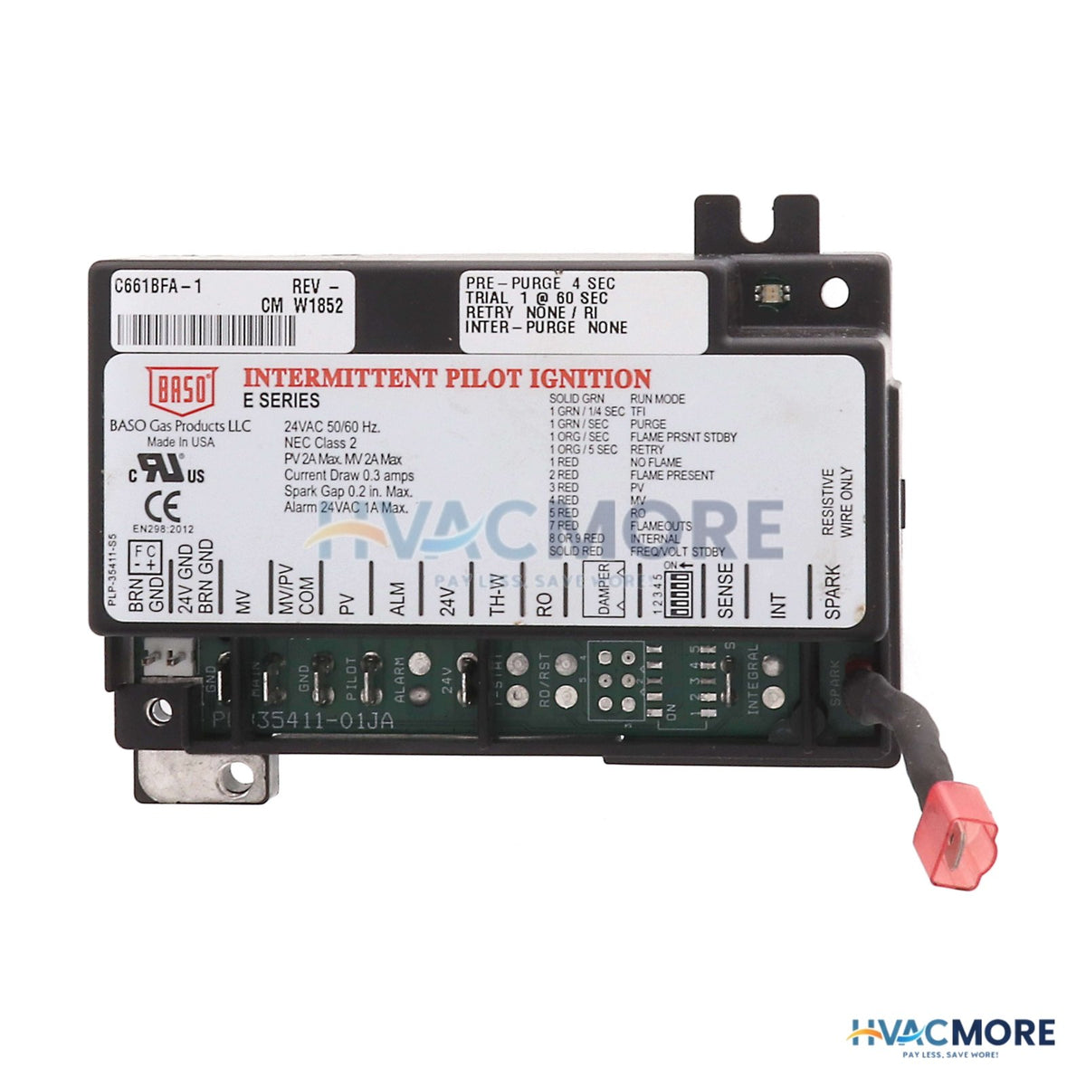 Baso Gas Products 24V Intermittent Pilot Ignition Control W/ Rollout Switch (50 Sec. Trial) C661BFA-1C