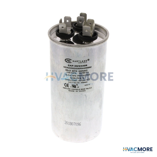 Hartland Controls 35/3 MFD Round Dual Motor Run Capacitor (370/440V) CAP-35/3/440R